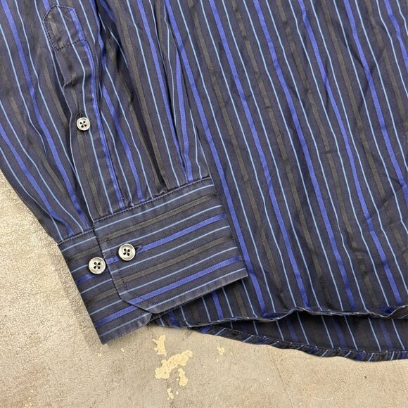 Pal Zileri Dress Shirt Button Down Striped Cotton Long Sleeve Blue 16.5 Large - Picture 3 of 10